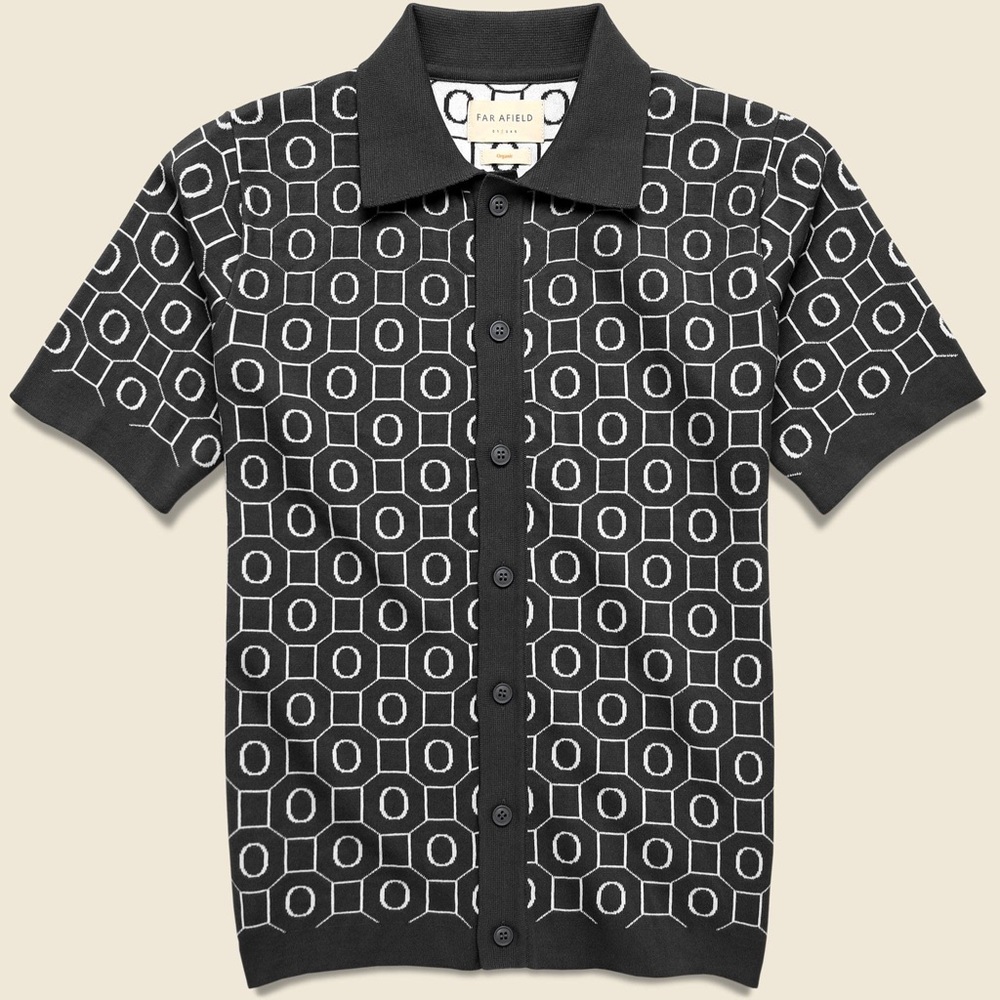 Far Afield Zig Rail Cardigan - Meteorite Black/Snow White Geometric - Medium